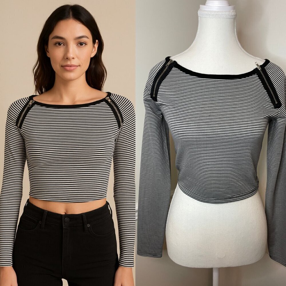 🐈Smart Set Cropped Striped Blouse XS